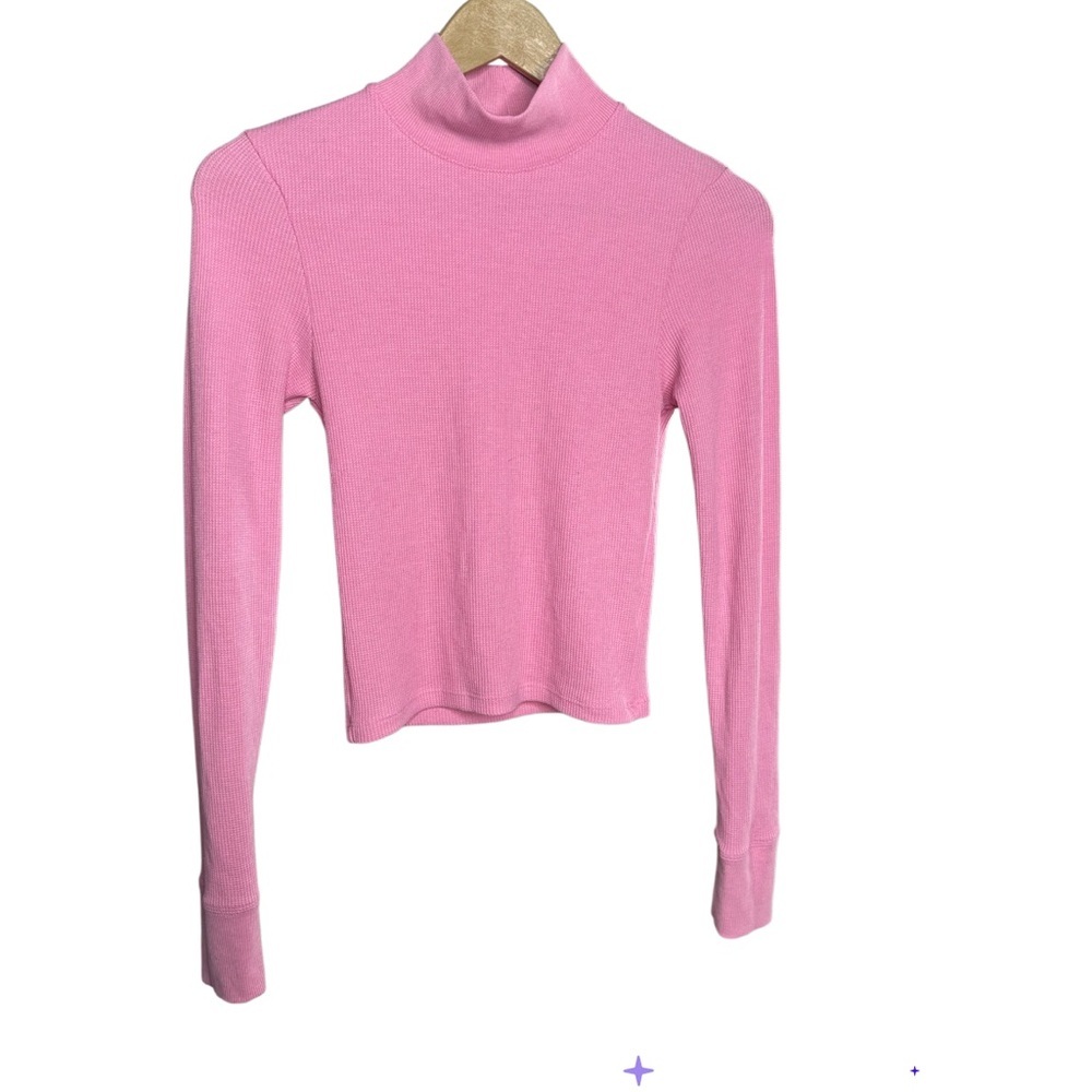 American Eagle | Pink Ribbed Mock Neck Long Sleeve Top | Stretch | Size XS - Picture 3 of 7
